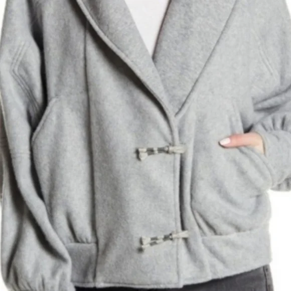 Free People Passage Jacket Soft Fleece Shawl Collar Slouchy Grey Size Small NWT - Picture 6 of 14